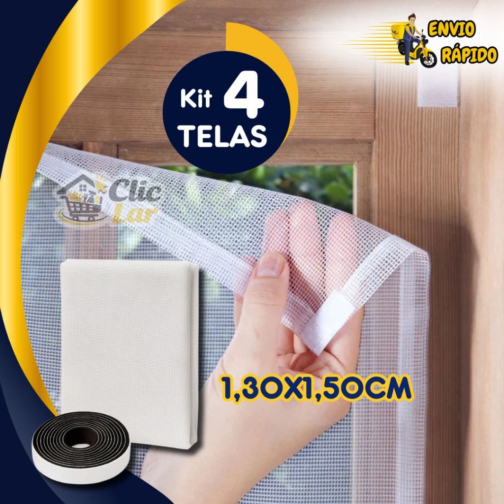 Kits Tela Mosquiteira Janela 130x150 cm Ajustável Fixação Velcro Rede Mosquiteira Proteção para Janela