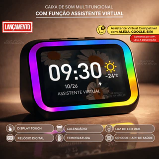 [LANÇAMENTO] ASSISTENTE VIRTUAL e CAIXA DE SOM COMANDO DE VOZ COM TELA E RELÓGIO Bluetooth Portátil em Oferta na Shopee
