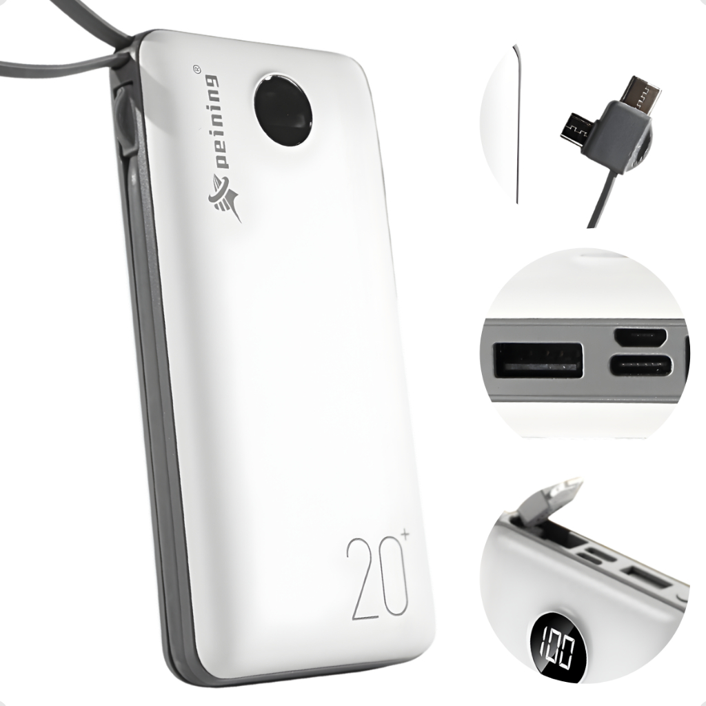 Carregador Power Bank Turbo 20.000mah Portátil Carregamento Rápido Display Digital Branco