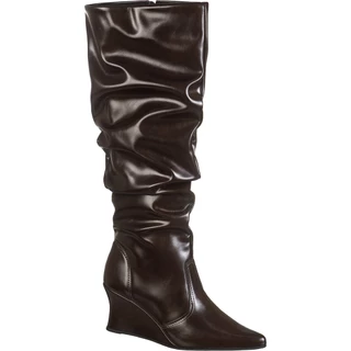 Bota Feminina Cano Longo Slouch Franzido Salto Alto Cunha Anabela Bico Fino Alanis GiGiL em Oferta na Shopee