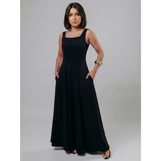 Vestido Longo Feminino Canelado Cavado em Oferta na Shopee