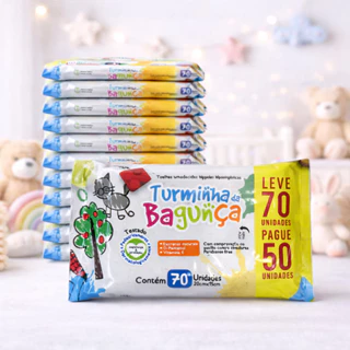 Kit 10 Pacotes de Toalhas Umedecidas TURMINHA DA BAGUNÇA -  70 Folhas (20x15 cm) - 98% Água em Oferta na Shopee