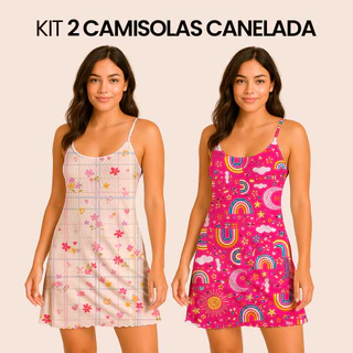 Kit 2 Camisolas Pijama Feminino Estampada Tecido em Suede Canelado - Tamanhos P, M, G, GG em Oferta na Shopee