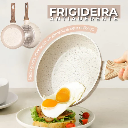 Frigideira Antiaderente Revestimento Cerâmico Fundo Triplo Não Usa Óleo Não Gruda Frigideira Granito Bege Vanilla