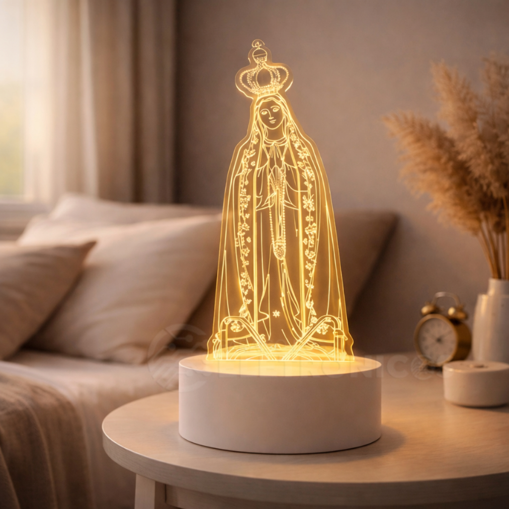 Luminária Religiosa 3D Nossa Senhora de Fátima Mesa LED 3 Cores ...