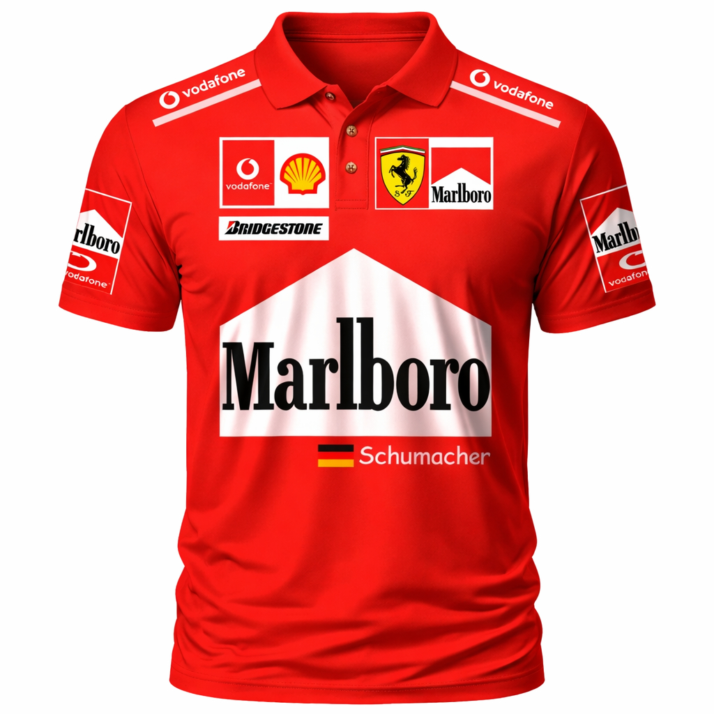 Camiseta com Gola tradicional Malha Piquet Marl boro Edição F1 Fer