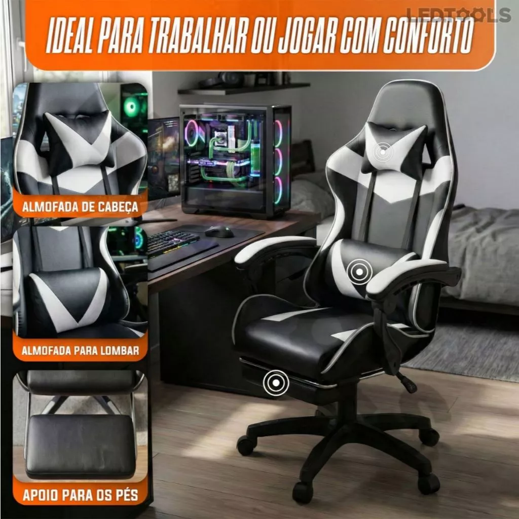 Cadeira Gamer Profissional Escritório Ergonômica Reclinável Confortável Com Rodinha E Apoio Para Pés