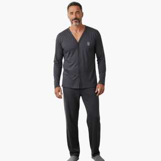 Pijama Masculino Aberto na Frente Manga Longa e Calça Pós Cirúrgico Idoso em Oferta na Shopee