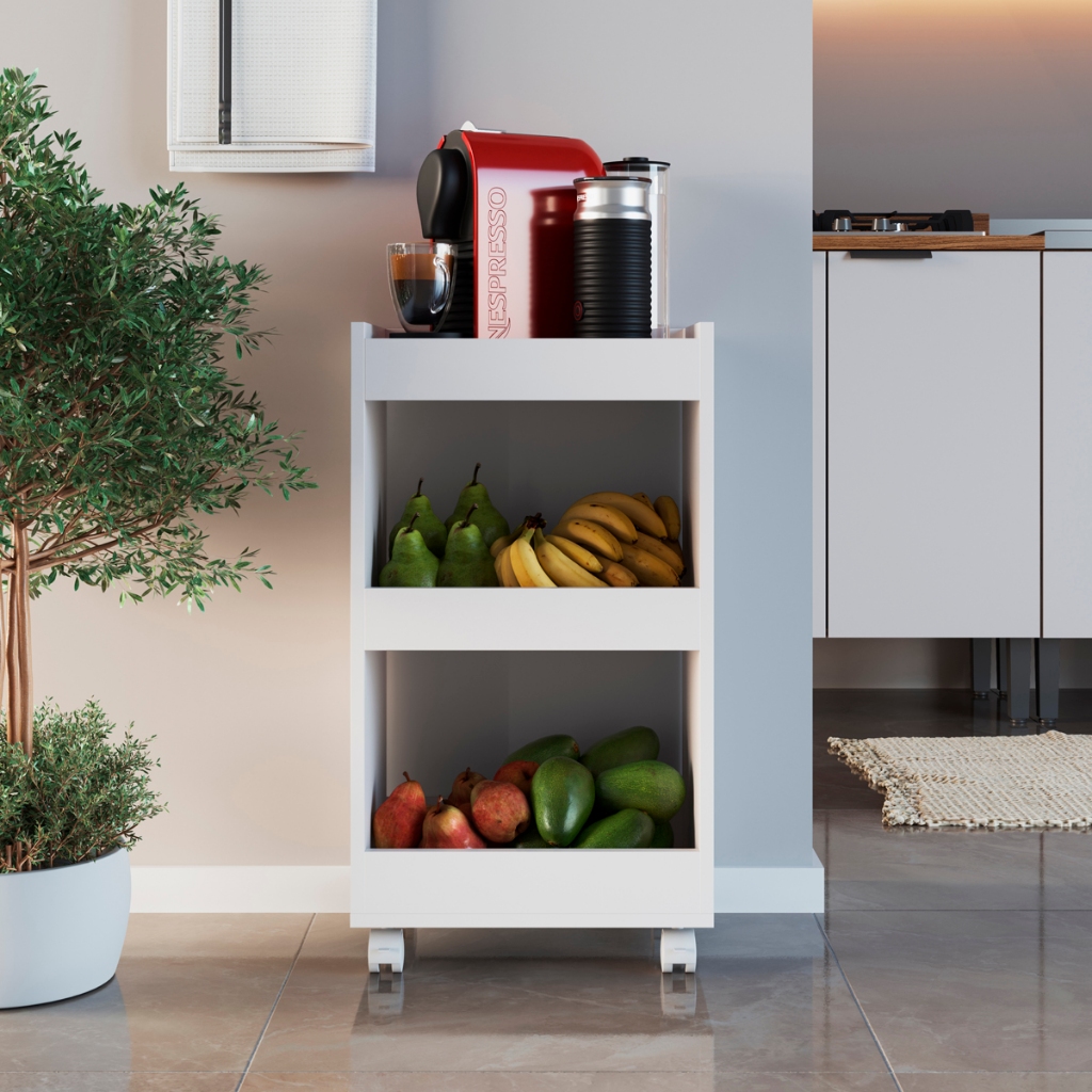 Armário Balcão Multiuso Rodízios Organizador de Cozinha Fruteira Cantinho do Café Móveis Bonatto