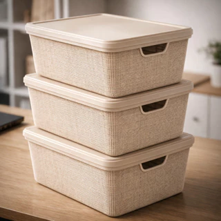 Kit com 3 Caixa Organizadora com Tampa Cesto Grande 15 Litros em Plástico em Oferta na Shopee