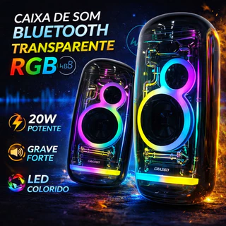 Caixa de Som Bluetooth Grasep Transparente RGB 20W DG360 – Som Potente, LED Colorido, Portátil, Grave Forte em Oferta na Shopee