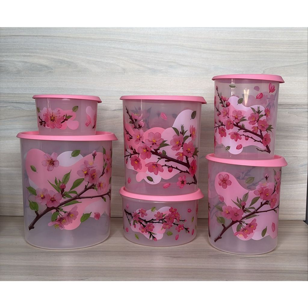 Tupperware ラウンドキャニスターギフトセット ピンク Kit Tupperware Instantânea Mágica Flor de Cerejeira Rosa 6 peças
