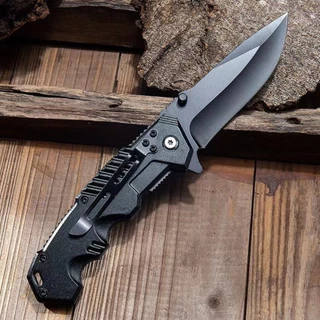 Canivete Tático Dobrável Preto Lâmina Aço Inoxidável Compacto Resistente Camping Pesca Sobrevivência