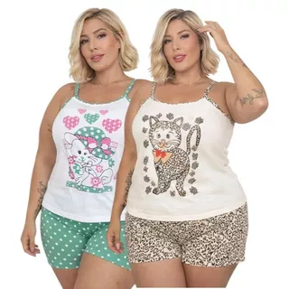 Pijama Unidade, Kit c/2 Baby Doll Plus Size Malha Premium Confort Semelhante Algodão Pijama Feminino Confortável em Oferta na Shopee
