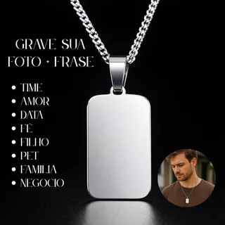 Colar Quadrado Personalizado com Fotogravação – Presente PAI, Memorável com Foto e Frase