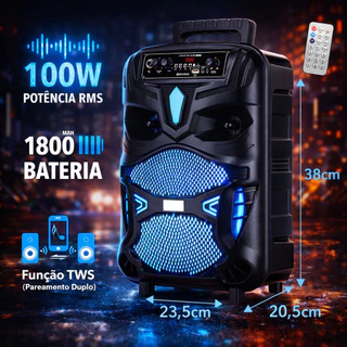 Caixa de Som Portátil LED RGB Bluetooth Estilo Robozinho Potencia 100W RMS Função TWS Hoopson em Oferta na Shopee