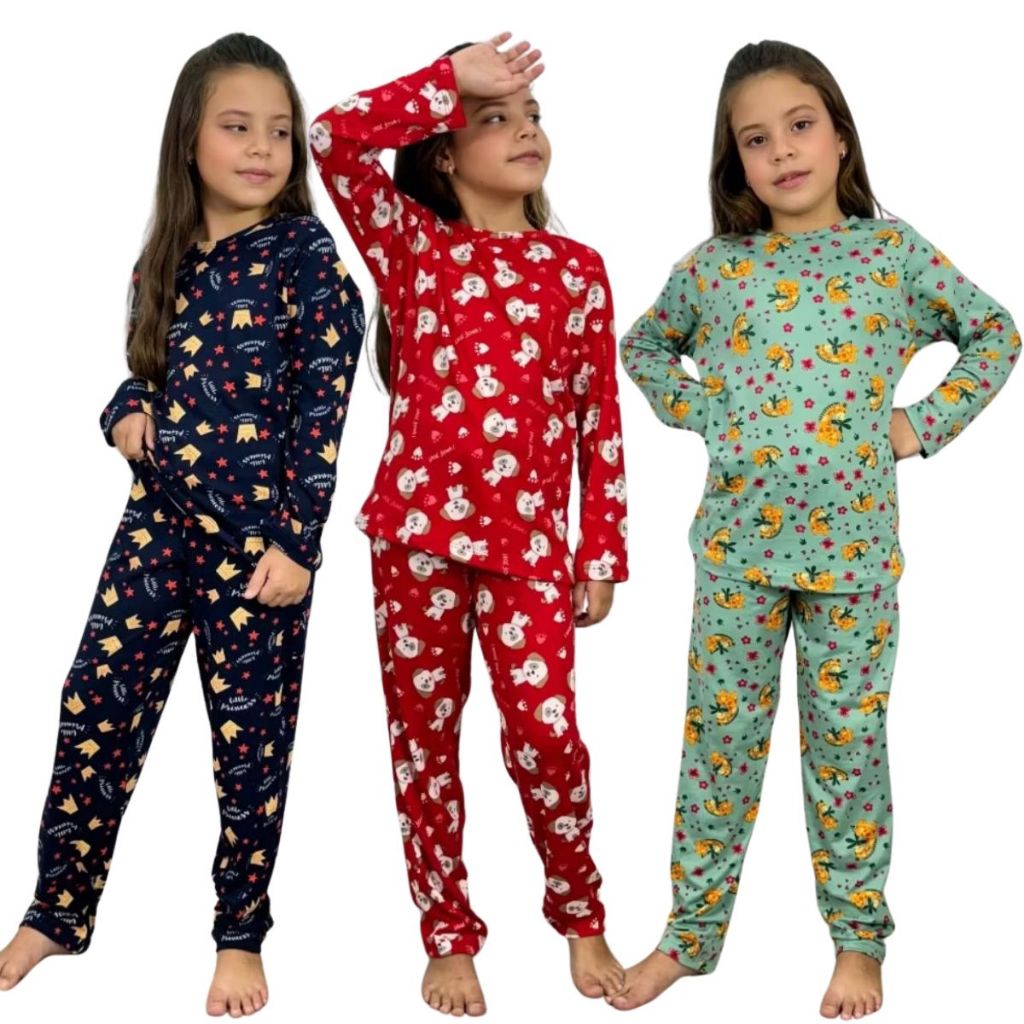 Pijama Manga Longa Infantil Inverno Suede Calça Blusa Estampado Menina Criança Frio Conjunto Dormir em Oferta na Shopee