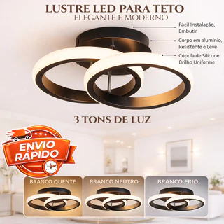 Lustre Luminaria Teto Led Moderno 3 cores Redondo 25x10x19cm