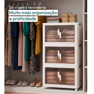 armário dobrável com rodinhas kit caixa organizadora com tampa organizador guarda roupa empilhavel Yesop em Oferta na Shopee