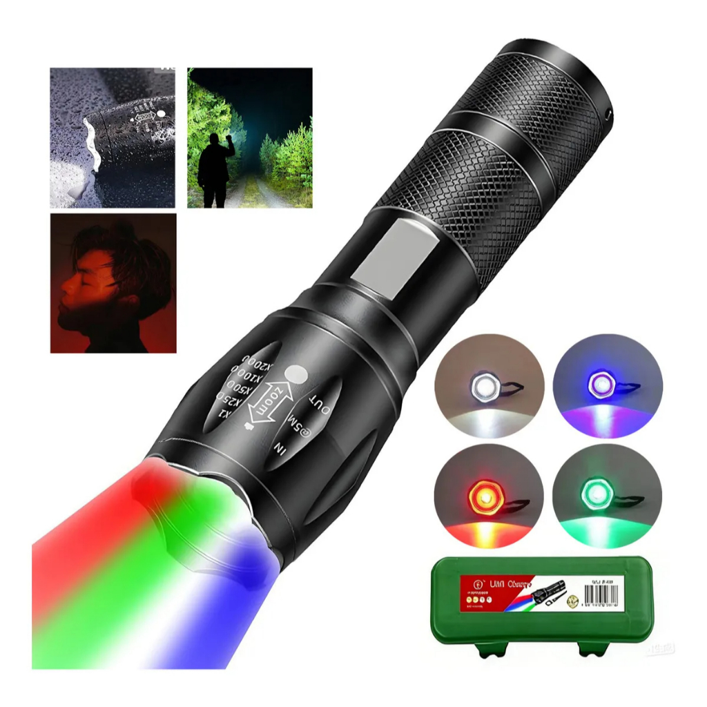 Lâmpada Recarregável Lanterna Tática Fotográfica Linterna De Luz Azul, Potente De Largo Alcance, 4 En 1, Multicolor, Bla
