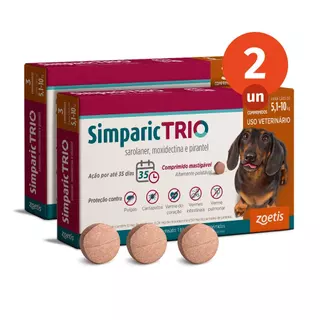 Kit 2 Simparic Trio Antipulgas, Carrapatos e Vermífugo para Cães de 5,1 a 10kg 3 Comprimidos 12mg Zoetis em Oferta na Shopee
