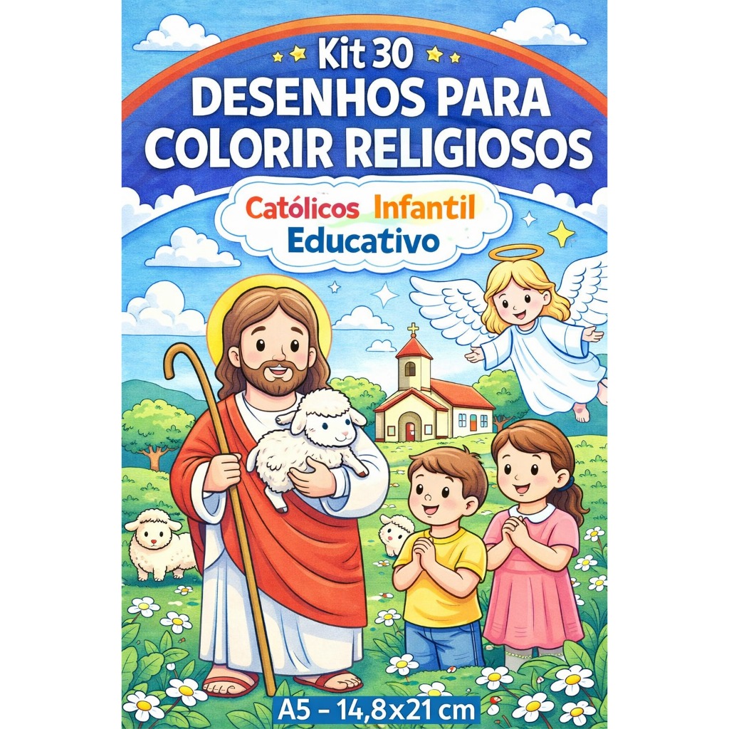 KIT 30 DESENHOS PARA COLORIR – RELIGIOSO CATÓLICO (A5 MEIA FOLHA ...