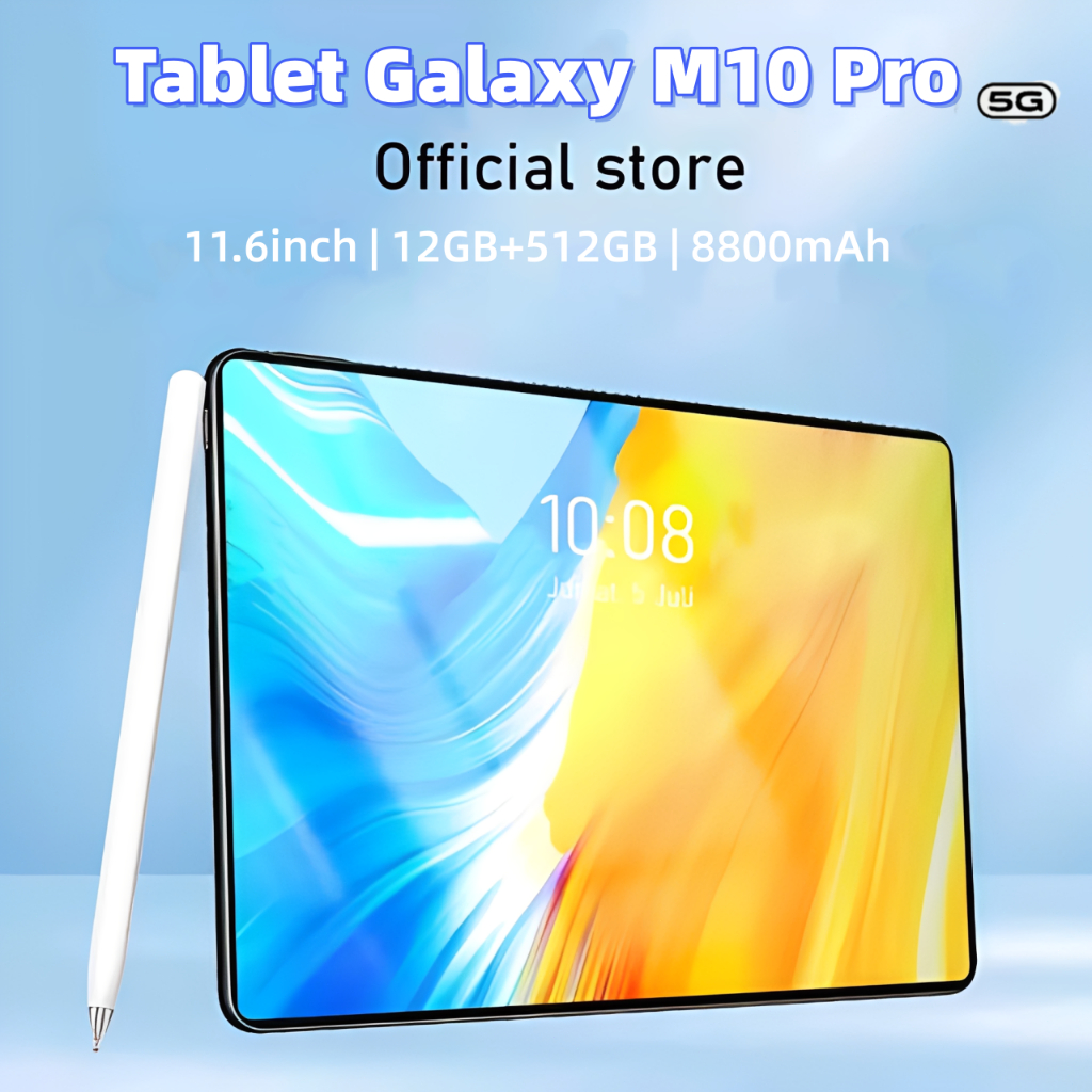 Tablet Galaxy M10 Pro 12 GB + 512 GB 11,6 polegadas HD Dual SIM Dual Core 8800 mAh Android 13.0 com presente grátis
