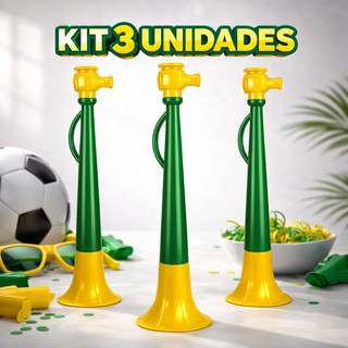 Kit Até 3 Cornetas 40cm Torcida Futebol Verde Amarelo Buzina Manual Para Jogos e Festas em Oferta na Shopee