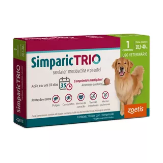 Simparic Trio Antipulgas, Carrapatos e Vermífugo para Cães de 20,1 a 40kg 1 Comprimido 48mg Zoetis em Oferta na Shopee