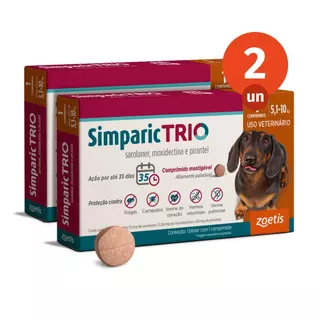 Kit 2 Simparic Trio Antipulgas, Carrapatos e Vermífugo para Cães de 5,1 a 10kg 1 Comprimido 12mg Zoetis em Oferta na Shopee