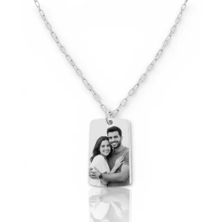 Colar medalha personalizado a laser com foto gravação unissex banhado a prata925