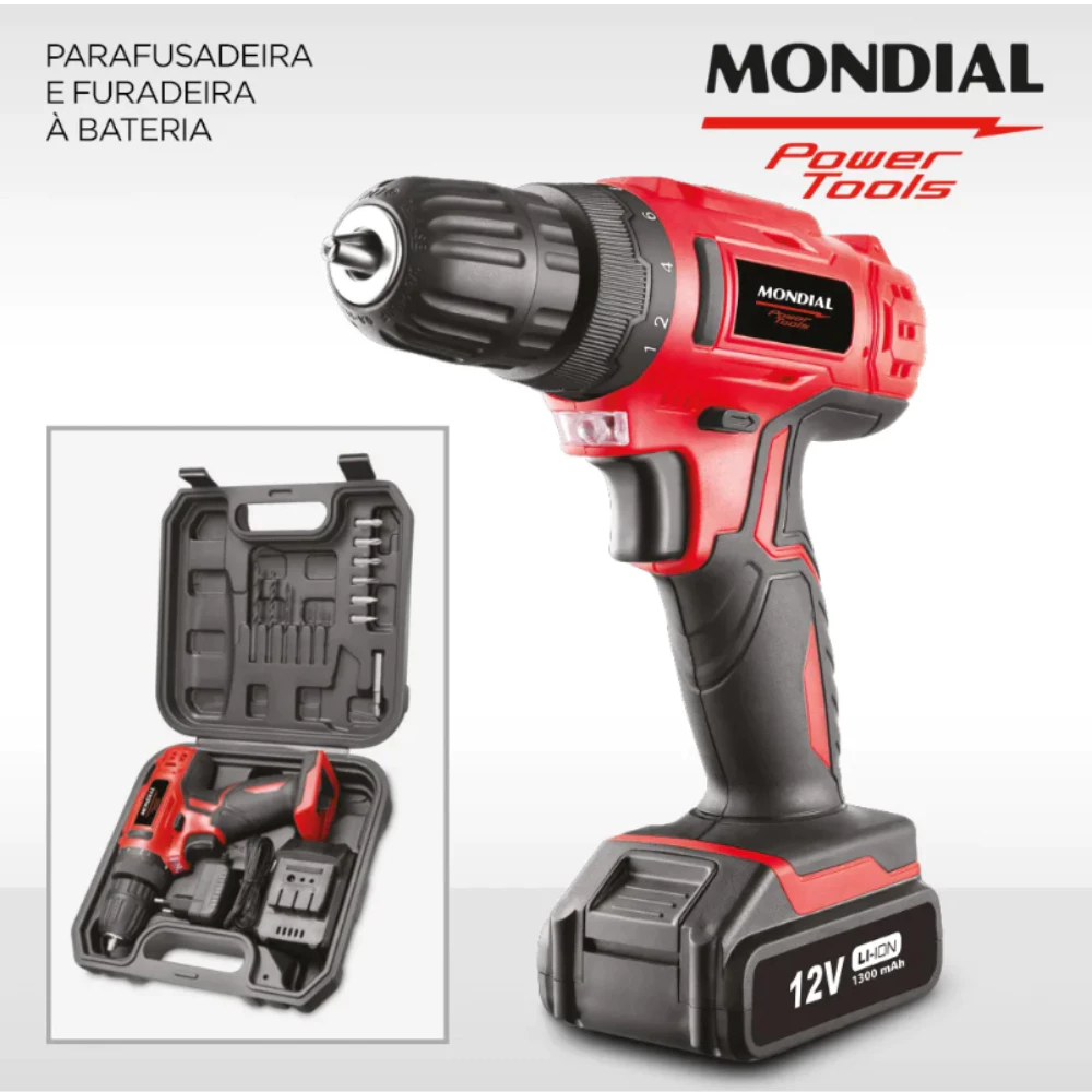 Parafusadeira Furadeira Mondial FPF06M Bivolt Bateria Maleta