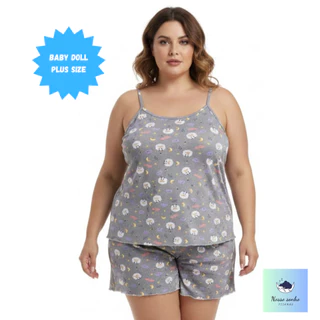 Pijama Baby Doll Plus Size Feminino em Malha Suede / Conjunto Feminino Short Doll Confortavel Feminino Pijamas em Oferta na Shopee