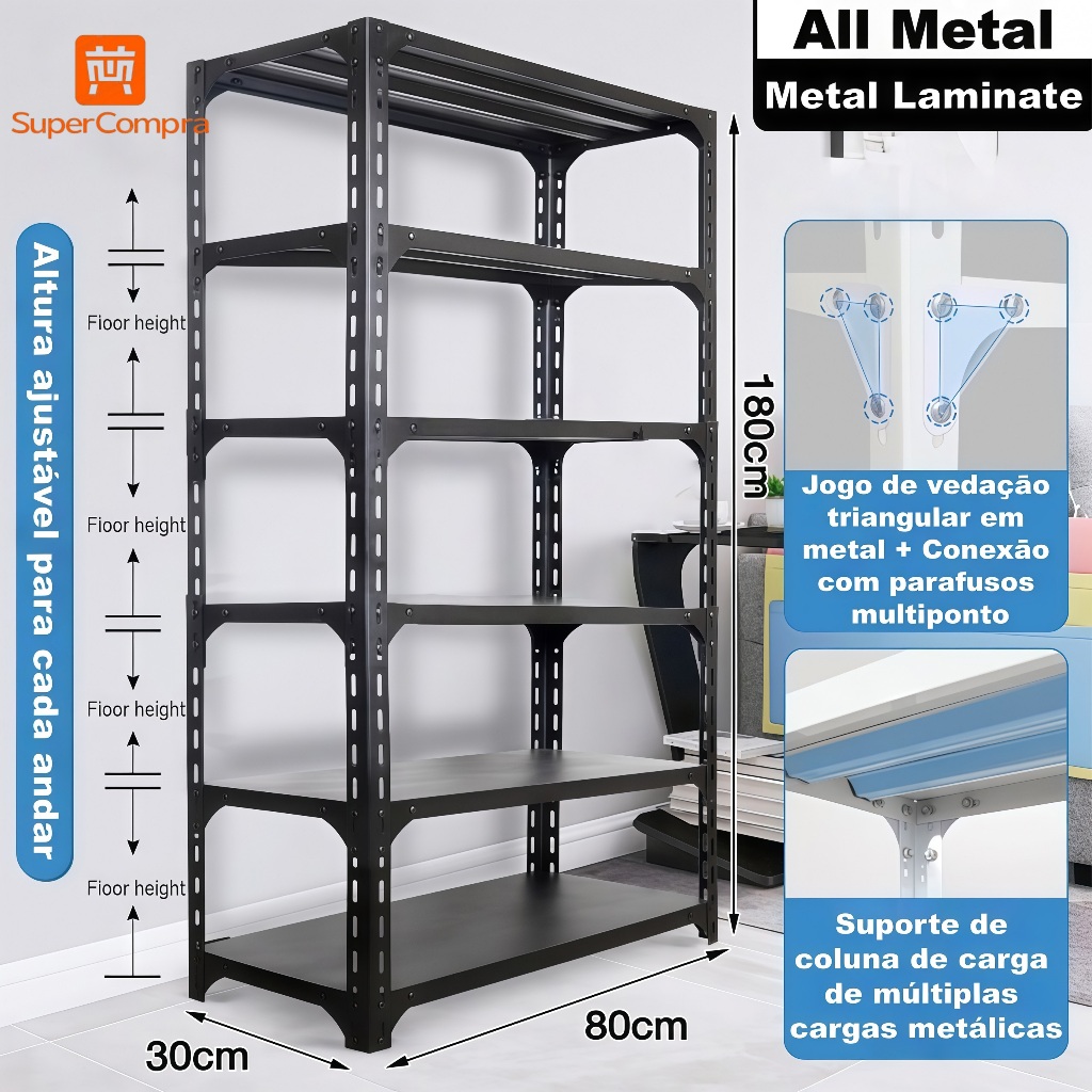 Estante Prateleira de aço multifuncional reforçada alta capacidade de carga organização simplificada
