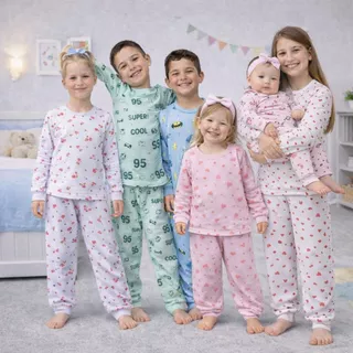 Kits com 1,2,3 Pijama Infantil RN ao 12 anos Masculino e Feminino Manga Longa, 100% Algodão em Oferta na Shopee