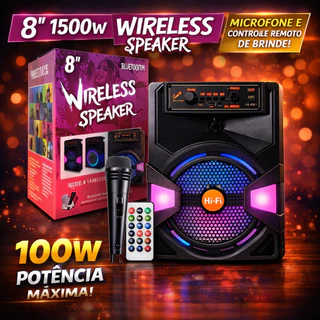 Caixa de Som Bluetooth 100W Portátil com LED, Microfone e Controle – Som Potente Função TWS em Oferta na Shopee