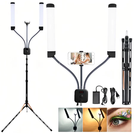 Ring Light Led Com Braços Duplos Tripe 1.6 Metros Luz de Preenchimento de 45W Iluminação LED tricolor HD 45X