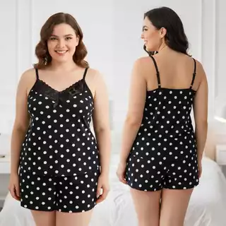 Baby Doll  Plus Size Pijama  Liso ou Estampado Com Detalhes em Renda  Malha Fria Para o Verão em Oferta na Shopee