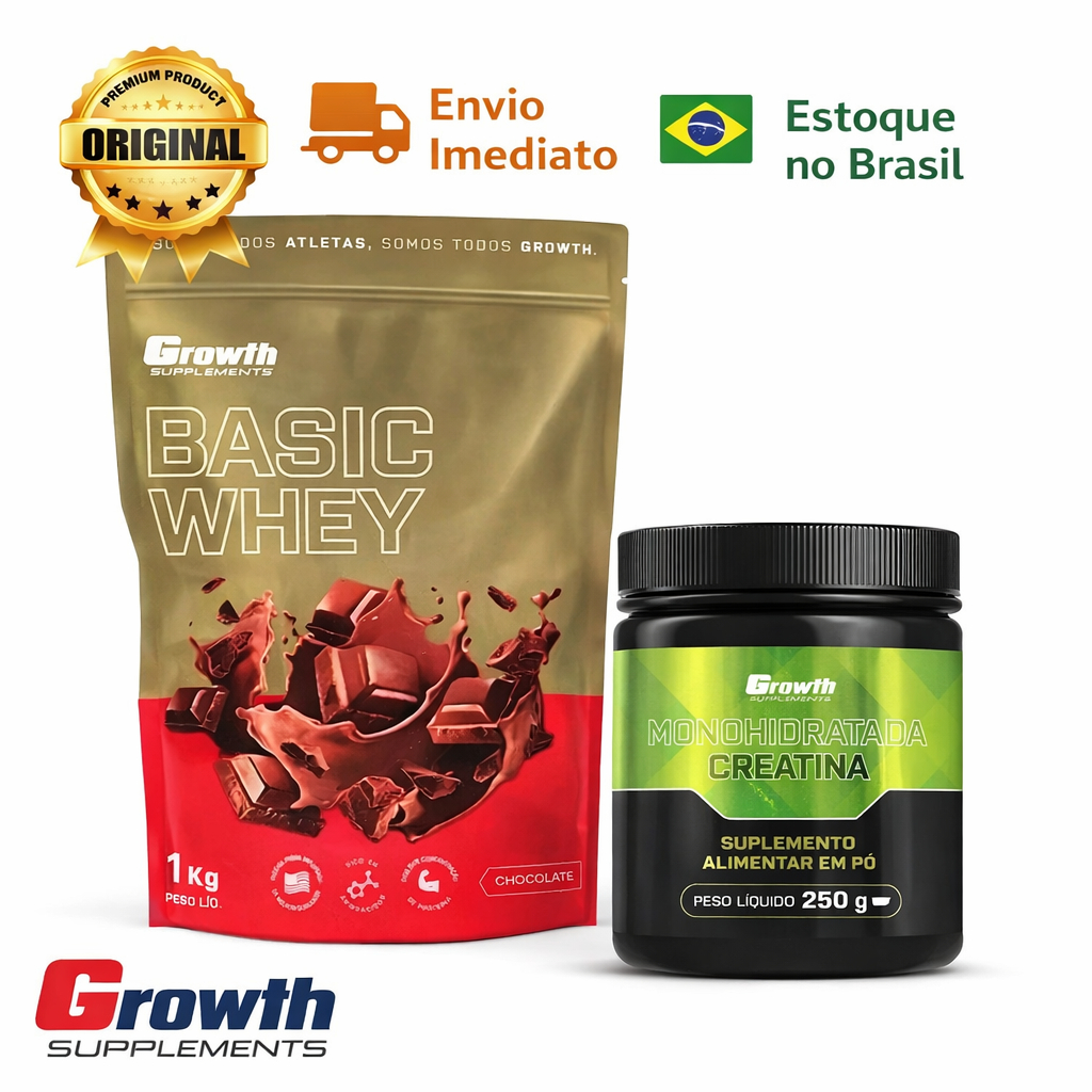 Kit Whey Protein Growth Basic chocolate 1kg + Creatina Monohidratada ...