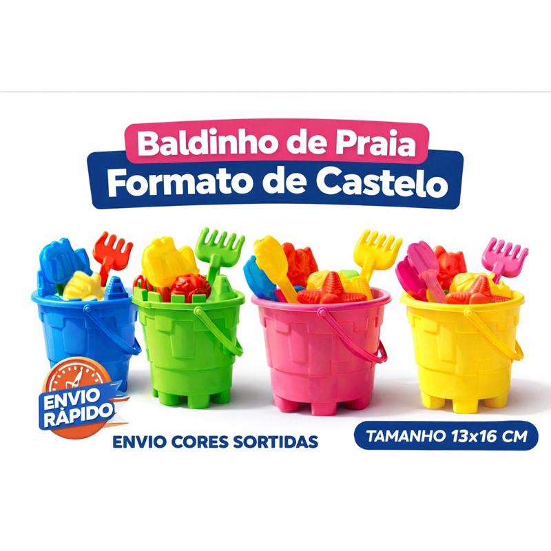 Balde de Praia Infantil Cores Menino e Menina Formato Castelo Com ...