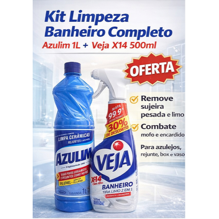 Kit Limpeza Banheiro Completo – Azulim 1L + Veja X14 500ml | Shopee Brasil