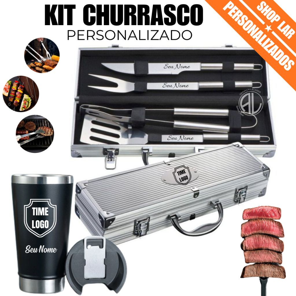 Imagem do produto Kit Churrasco 5 Pçs  Personalizado OU Kit Churrasco 5 Pçs  + Copo personalizados Nome Logo Time 1