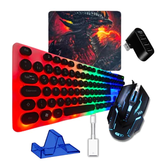 Kit Gamer Mobilador Teclado Mouse P/celular iPhone Mouse 7 botões 3200dpi RGB use no Iphone em Oferta na Shopee