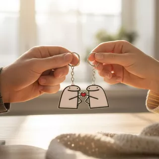 Chaveiro Casal Namorados Amigos Flork com Ímãs Kit 2 Unidades Criativo Presente Romântico Meme