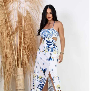 vestido longo feminino  estampado casual em Oferta na Shopee