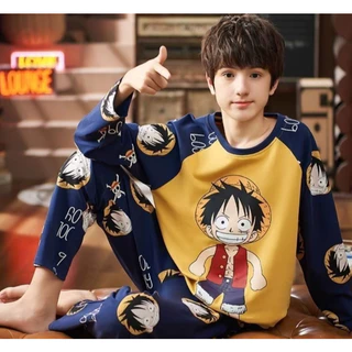 Pijama Infantil Luffy One Piece Manga Longa Tam 18 Azul e Amarelo em Oferta na Shopee