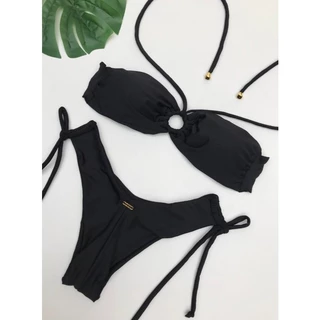 Biquíni Top Tomara Que Caia com Detalhe Argola - Bojo Removivel - Calcinha Fio Duplo de Amarrar em Oferta na Shopee