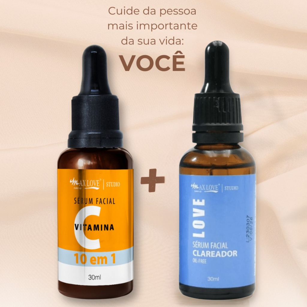 Sérum 10 em 1 Vitamina C e Sérum Clareador Max Love, Kit Dupla