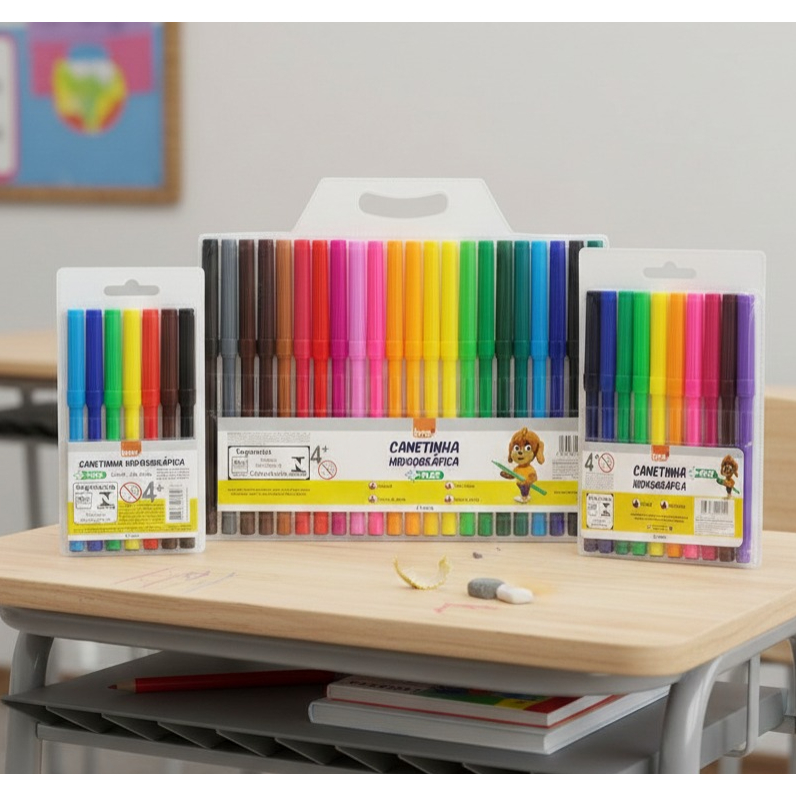Canetinha Colorida Super Lavável 6, 12 ou 24 Cores - Cores Vivas