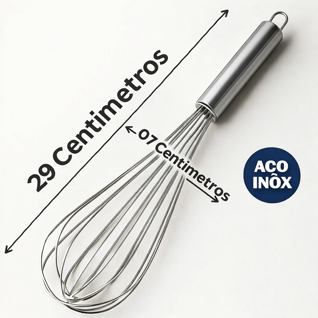 Batedor de Ovos Clara Inox 29cm Profissional Fouet Aço Inox 
